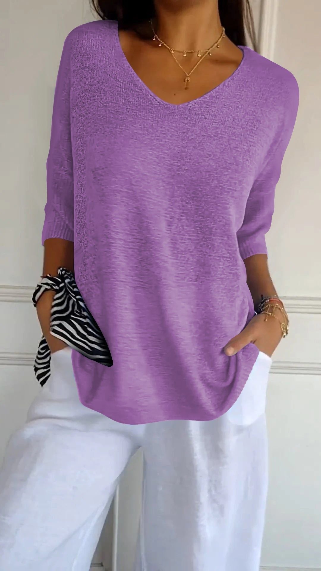 📢📢50 % Rabatt!! ⏰ Unifarbenes gestricktes Top mit V-Ausschnitt