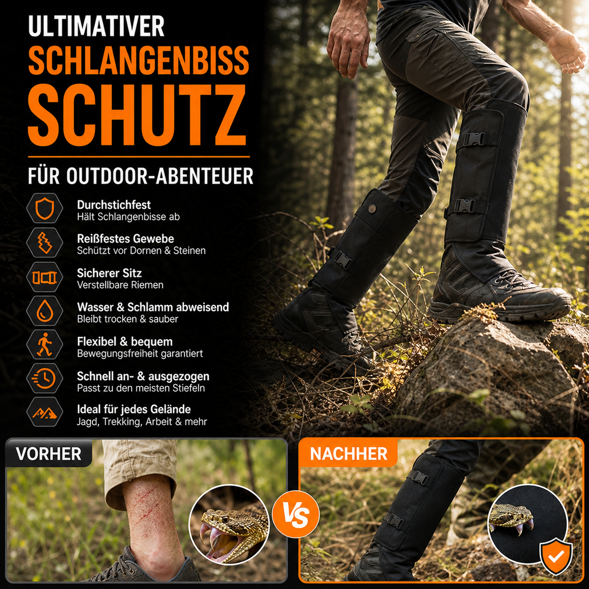 🥾 50 % Rabatt – Wasserdichte Wander-Gamaschen – robust, atmungsaktiv & schützt vor Schlangenbissen, Dornen & Nässe – ideal für Outdoor, Trekking & Arbeit ⛰️