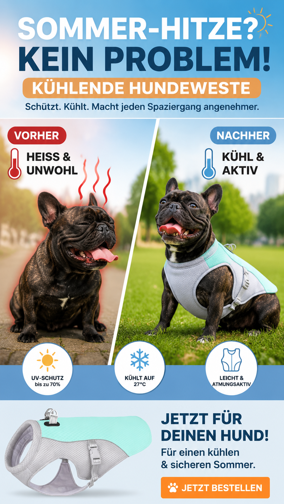🔥 Letzter Tag -50% ❄️🐾 Kühlweste für Hunde im Sommer