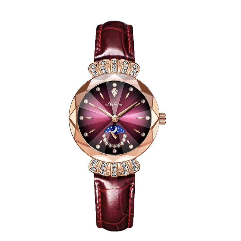 📢📢50 % RABATT !! ⏰Modische Damenuhr mit synthetischem Diamant und Mond, Sternmuster