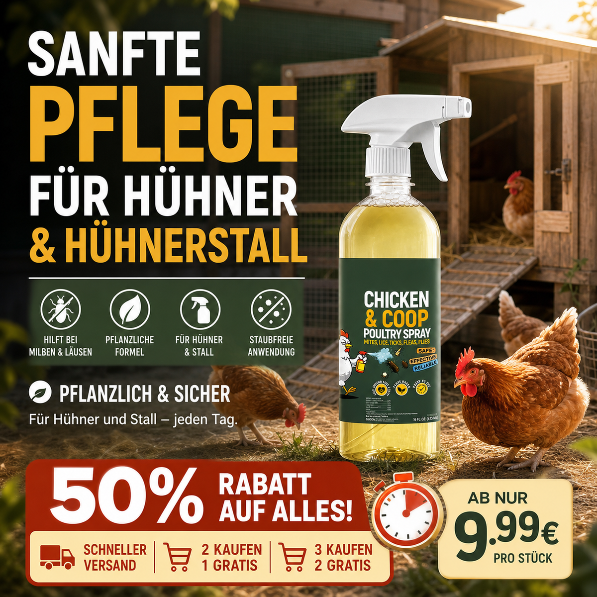 ❄️Sommerfrische 50 % Rabatt!🐔Geflügel- & Hühnerstall-Milben- und Läusespray – gebrauchsfertig, 120 ml