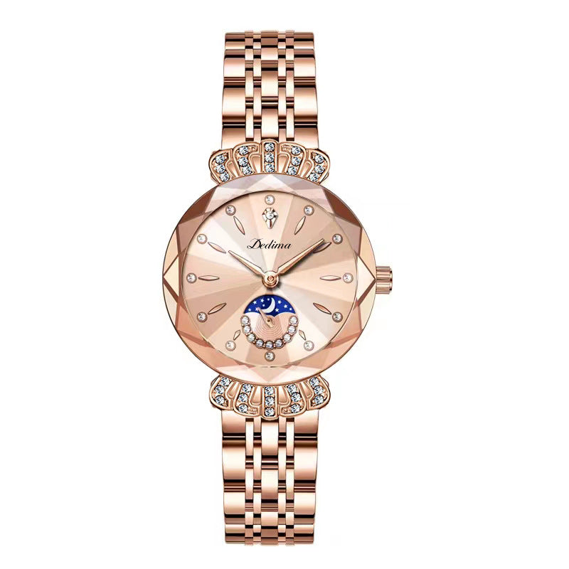 📢📢50 % RABATT !! ⏰Modische Damenuhr mit synthetischem Diamant und Mond, Sternmuster