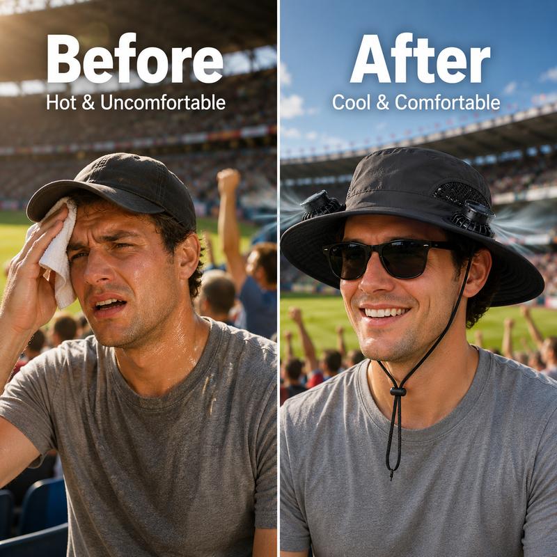 🧢 Solarenergie-Hut mit Ventilator – abnehmbarer, wiederaufladbarer Lüfter, großer Schirm, ideal für Wandern, Angeln & Outdoor ☀️