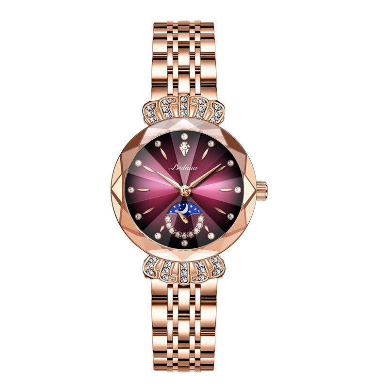 📢📢50 % RABATT !! ⏰Modische Damenuhr mit synthetischem Diamant und Mond, Sternmuster