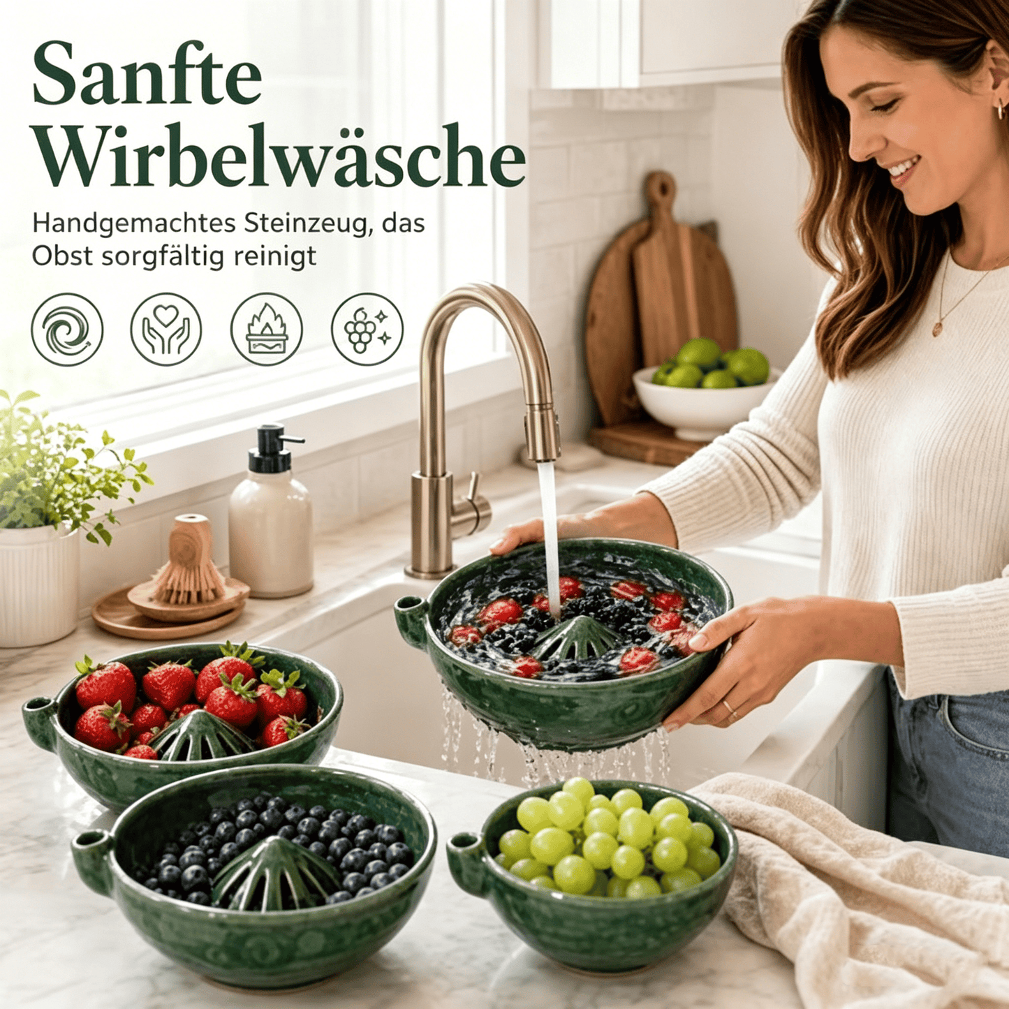 🍓🌀 Handgefertigte Keramikschale mit Beerenmuster – originell, raffiniert & alltagstauglich