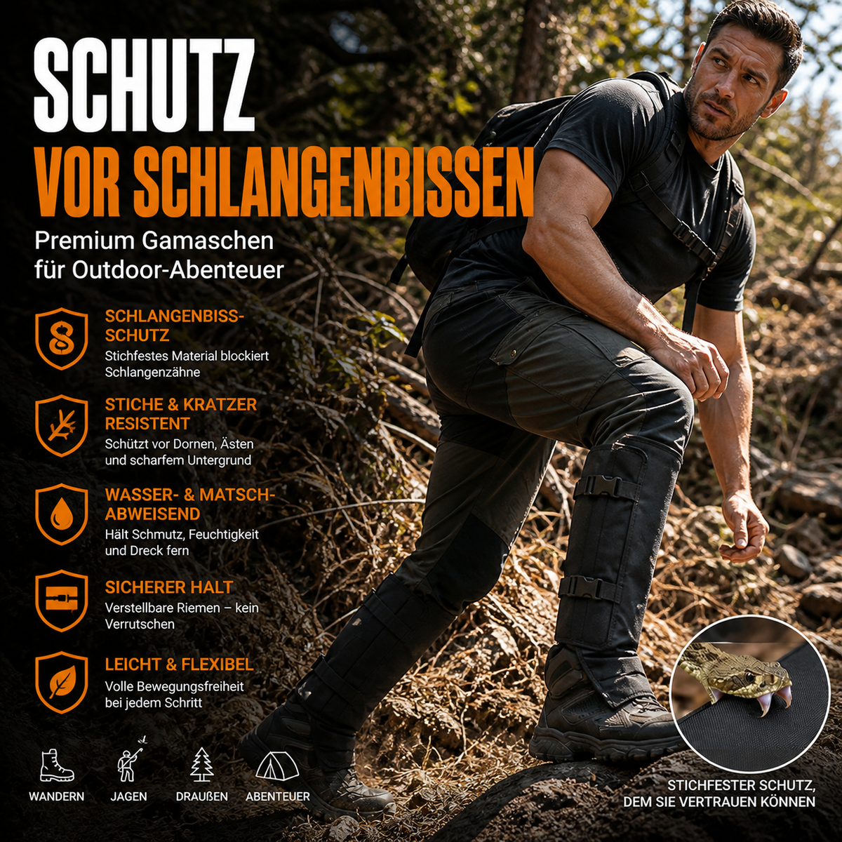 🥾 50 % Rabatt – Wasserdichte Wander-Gamaschen – robust, atmungsaktiv & schützt vor Schlangenbissen, Dornen & Nässe – ideal für Outdoor, Trekking & Arbeit ⛰️