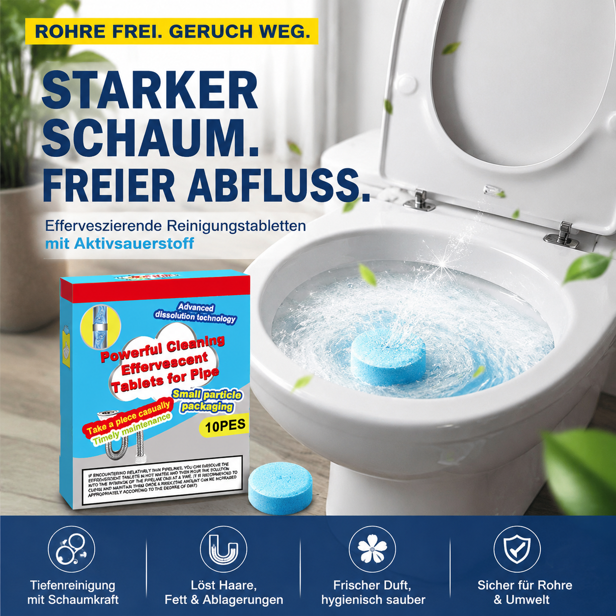 🧼🔥 3+2 GRATIS! – ÜBER 50.000 VERKAUFT! Leistungsstarke Brausetabletten zur Rohrreinigung – Lösen Haare, Fett & Schmutz zuverlässig – Wirken schnell & schonend – Für Küche, Bad & Waschbecken ⚡💧✨
