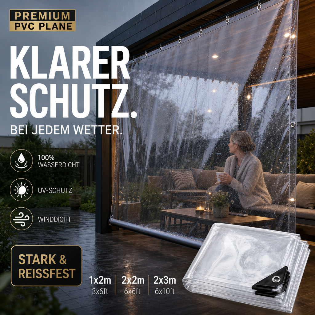 📢📢50 % Rabatt!! 🛡️🌧️Hochwertige, wetterfeste, transparente Planen (14 Mil)