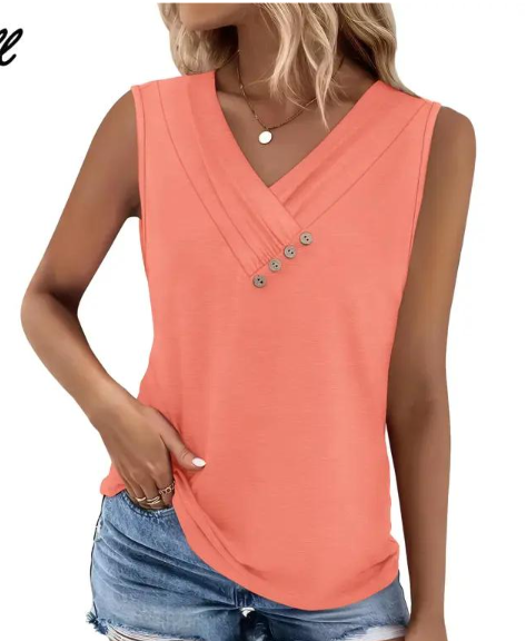 Einfarbiges V-Ausschnitt-Tanktop für Damen – atmungsaktiv & vielseitig