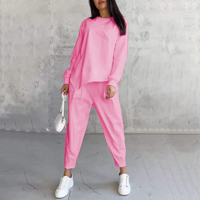 👚 50% RABATT! 💕👖 Damen Langarm-Sweatshirt & Hose Set – Unregelmäßiger Saum, Weiches Material & Bequemer Oversized-Schnitt für Zuhause 🍂