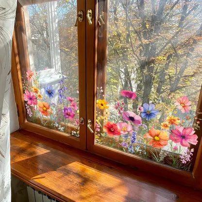 📢📢50 % RABATT!!⏰Bunter Blumenstrauß-Fensteraufkleber🖼️(frei zuschneidbar)