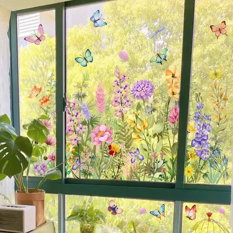 📢📢50 % RABATT!!⏰Bunter Blumenstrauß-Fensteraufkleber🖼️(frei zuschneidbar)
