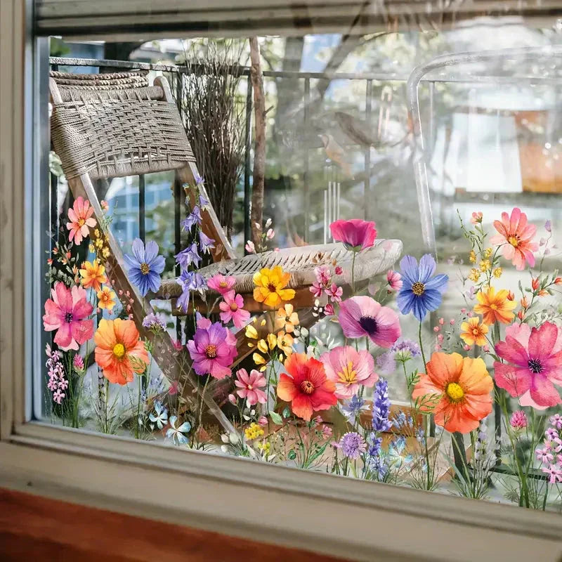 📢📢50 % RABATT!!⏰Bunter Blumenstrauß-Fensteraufkleber🖼️(frei zuschneidbar)