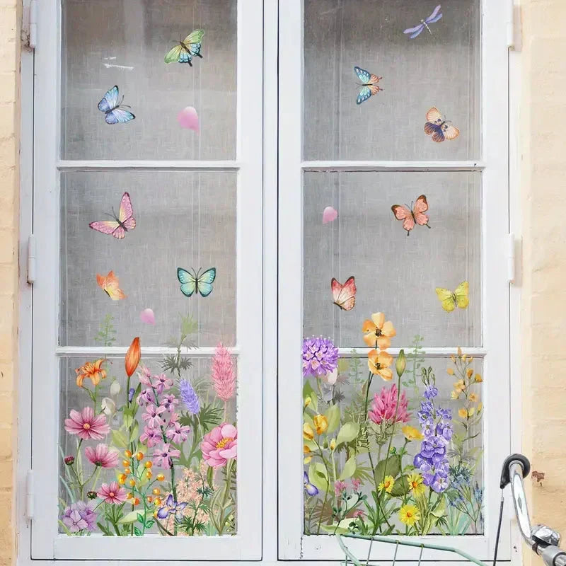 📢📢50 % RABATT!!⏰Bunter Blumenstrauß-Fensteraufkleber🖼️(frei zuschneidbar)