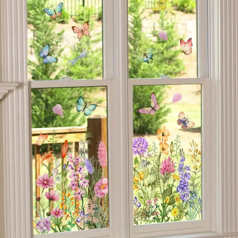 📢📢50 % RABATT!!⏰Bunter Blumenstrauß-Fensteraufkleber🖼️(frei zuschneidbar)