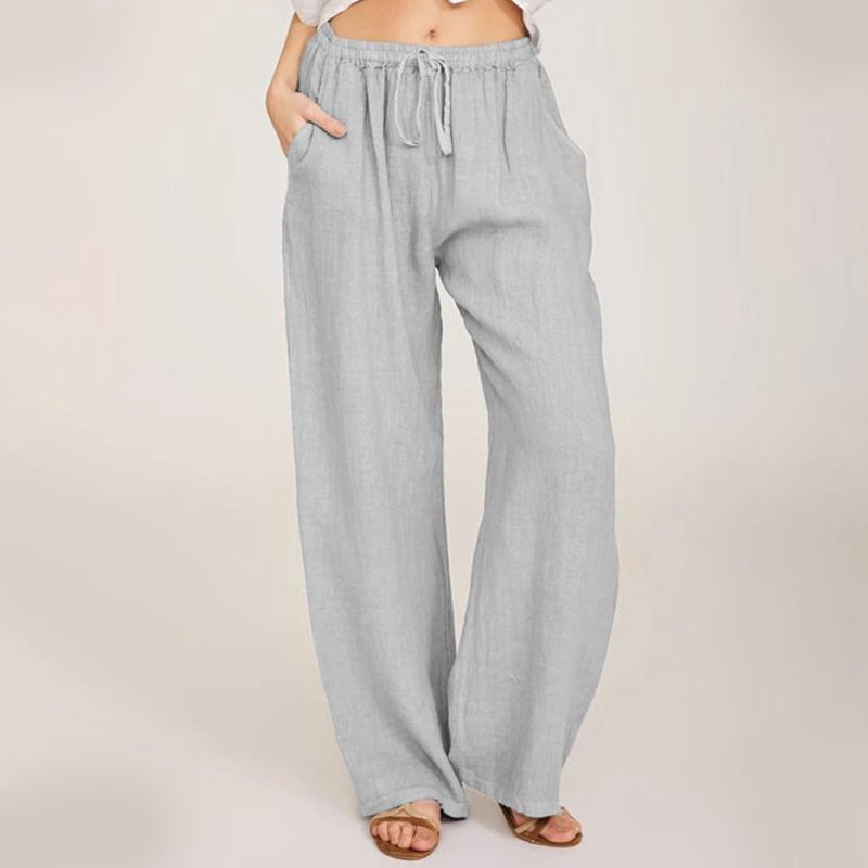 🌸Damen Sommer Baumwolle Leinen Weite Hosen😍-2