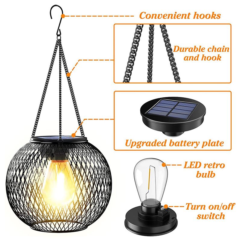 Solar Hängelampe Retro Metall - IP65 Wasserdicht für Garten & Terrasse