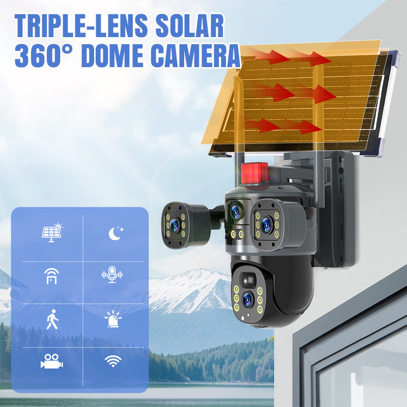 💥Neuer Verkaufsschlager 2026🎥 Solarbetriebene 360°-Kuppelkamera mit drei Objektiven✈️ Kostenloser Versand