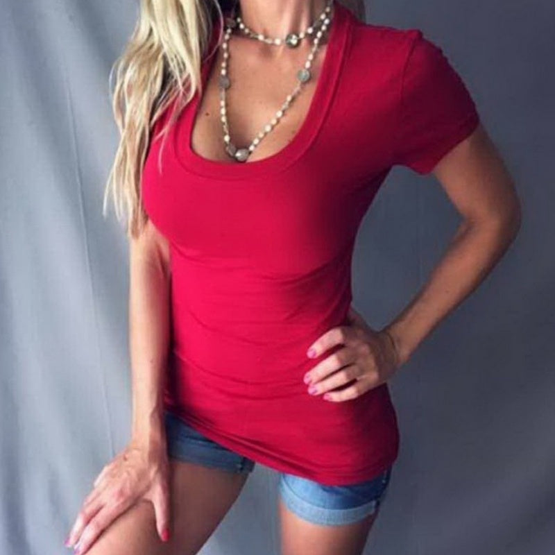 👚 KAUFE 1, ERHALTE 1 GRATIS! ✨ Damen Sommer Tief V-Ausschnitt Slim Tops – Figurbetont, Leichter Stoff & Perfekt Für Heiße Tage ☀️