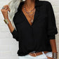 👚🤍 Einfarbiges Damen-Hemd mit Revers, langen Ärmeln & Button-Down-Kragen
