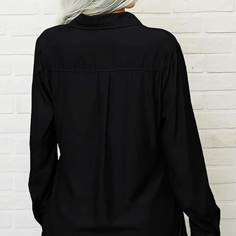 👚🤍 Einfarbiges Damen-Hemd mit Revers, langen Ärmeln & Button-Down-Kragen