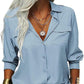 👚🤍 Einfarbiges Damen-Hemd mit Revers, langen Ärmeln & Button-Down-Kragen