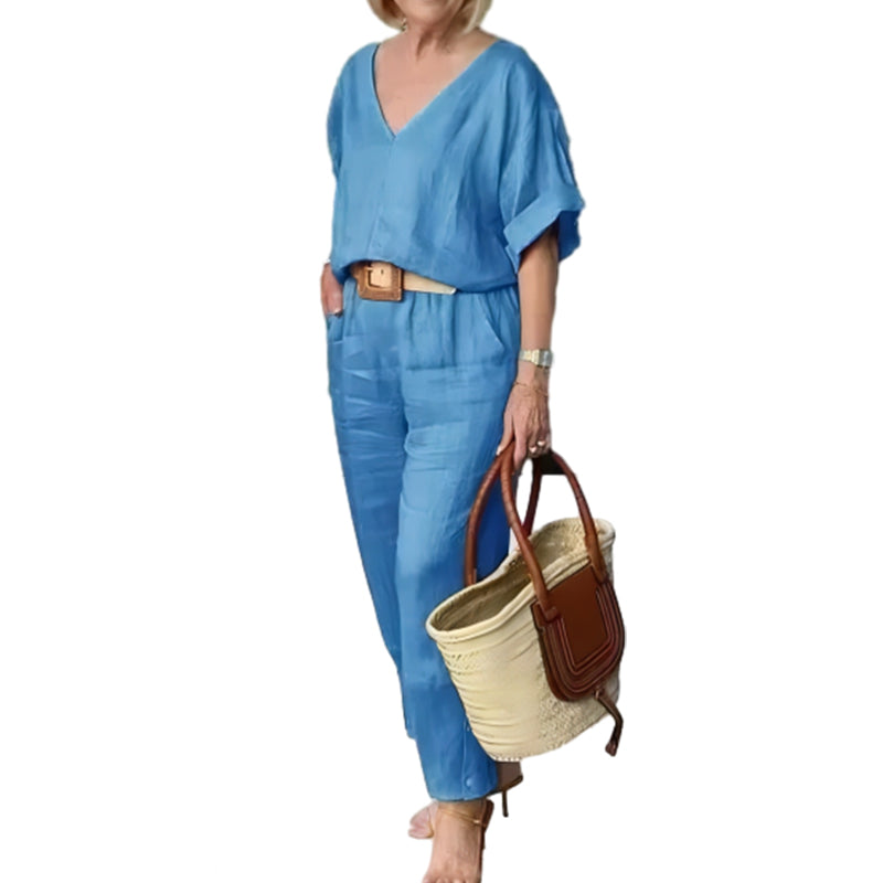 2-teiliges Set: lockeres Oberteil mit V-Ausschnitt und Hose mit Taschen