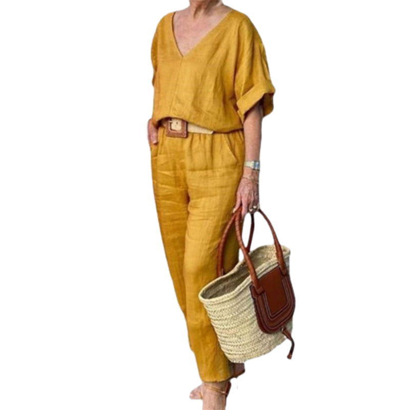 2-teiliges Set: lockeres Oberteil mit V-Ausschnitt und Hose mit Taschen