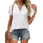 Lässiges Damen T-Shirt mit V-Ausschnitt und Rüsche und kurzen Ärmeln