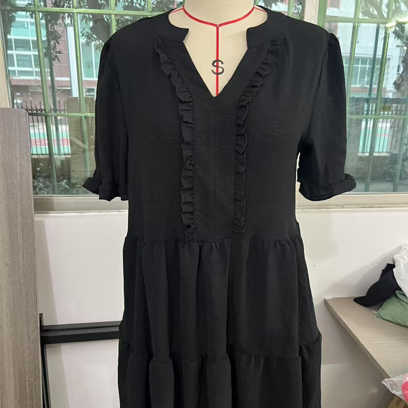 🌸2026 Zeitlich begrenzter Verkauf – 50 % Rabatt🌸Damen-Stufenkleid mit Rüschenbesatz und V-Ausschnitt👚
