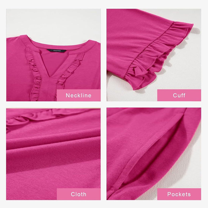 🌸2026 Zeitlich begrenzter Verkauf – 50 % Rabatt🌸Damen-Stufenkleid mit Rüschenbesatz und V-Ausschnitt👚