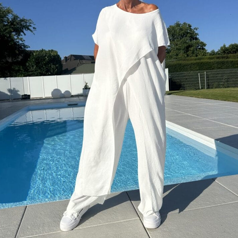 🌸Sommer-Sonderverkauf – 50 % Rabatt💖Einfarbiges Set aus schulterfreiem Oberteil und Hose
