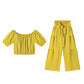 👚 50% RABATT! 👑 Damen Zweiteiliges Set – Schulterfreies Oberteil mit Puffärmeln & Weitbeinhose, Elegant & Perfekt für Sommer 🌸