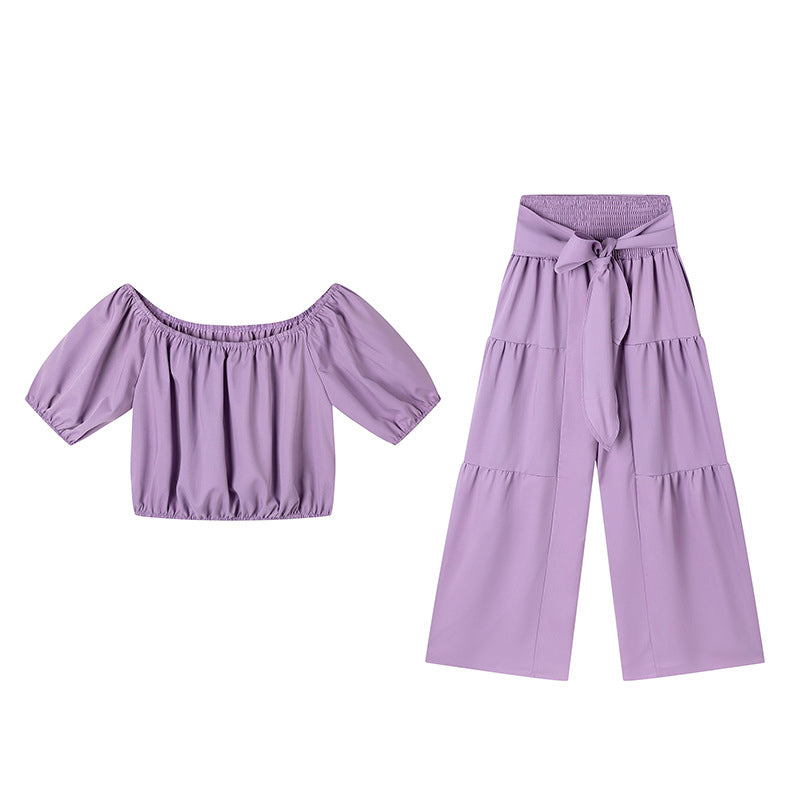 👚 50% RABATT! 👑 Damen Zweiteiliges Set – Schulterfreies Oberteil mit Puffärmeln & Weitbeinhose, Elegant & Perfekt für Sommer 🌸