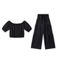 👚 50% RABATT! 👑 Damen Zweiteiliges Set – Schulterfreies Oberteil mit Puffärmeln & Weitbeinhose, Elegant & Perfekt für Sommer 🌸