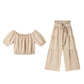 👚 50% RABATT! 👑 Damen Zweiteiliges Set – Schulterfreies Oberteil mit Puffärmeln & Weitbeinhose, Elegant & Perfekt für Sommer 🌸
