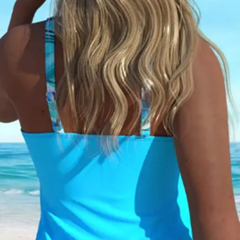 Damen-Badeanzug-Set: Top mit Rüschen und bedruckte Shorts