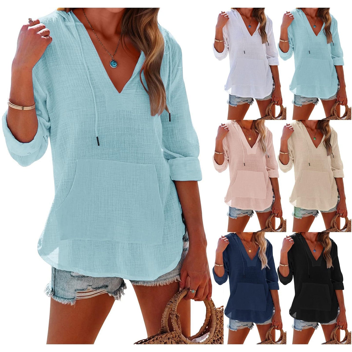 👗 50% RABATT! ⏰ Übergroßes Strandkleid mit Kapuze – Langärmlig, V-Ausschnitt & Tasche – Leicht, luftig & perfekt für den Sommer – ideal für Strand, Reisen oder entspannte Tage ☀️🌊✨