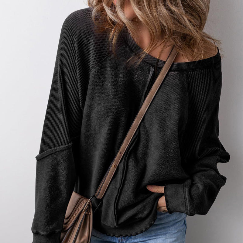 ✨🔥Lässiges Rundhals-Top mit langen Ärmeln für Damen