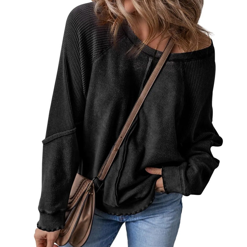 ✨🔥Lässiges Rundhals-Top mit langen Ärmeln für Damen