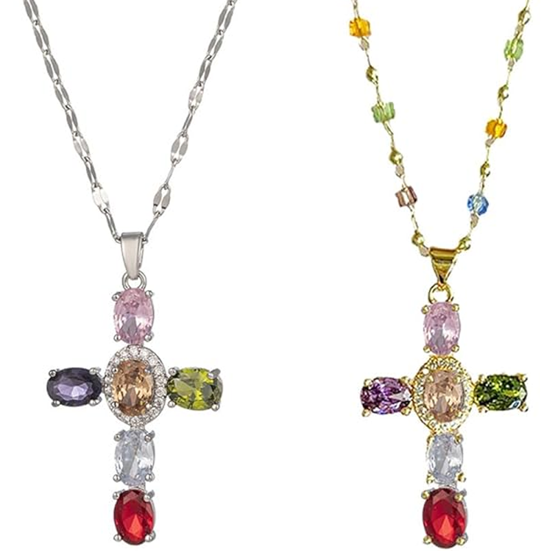 👛 JETZT 50 % RABATT! 💖 Bunte Strass-Kreuz-Anhänger-Halsketten