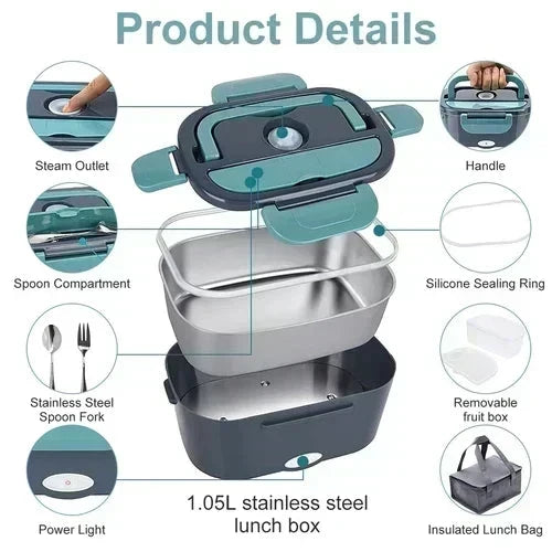 🍱 50% RABATT! 🔥 Tragbare Heiz-Lunchbox mit Edelstahl-Einsatz – Trockene Erwärmung, 12V/220V & doppelte Spannung – Ideal für Auto, Büro & Reisen ⚡