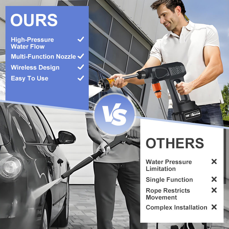 🔥Limitierte Aktion: 50 % Rabatt 🚗 💦 Akku Hochdruckreiniger 30bar – 2X3000mAh, 180° Verstellbare Düse & 5m Schlauch für Auto, Terrasse und Bewässerung 🔋