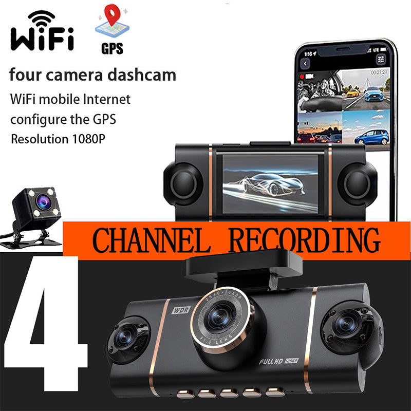 🔥2026: Starten Sie mit dem perfekten Überblick! 🚘📹 4-Kanal HD-Dashcam mit Rundum-Aufnahme (Front, Innenraum, Heck)