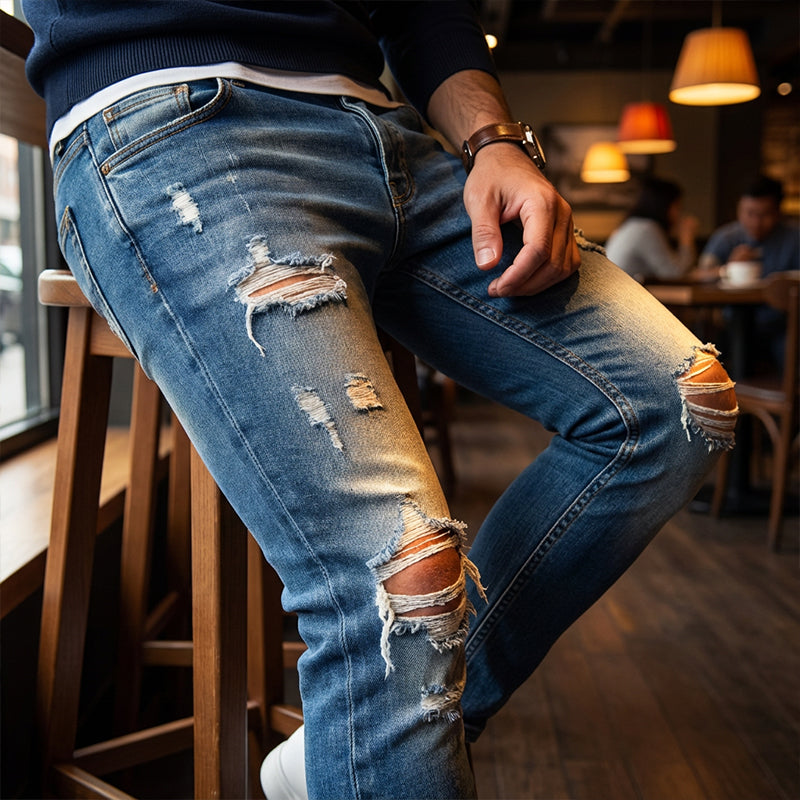 Stylische Herren-Skinny-Jeans mit Rissen