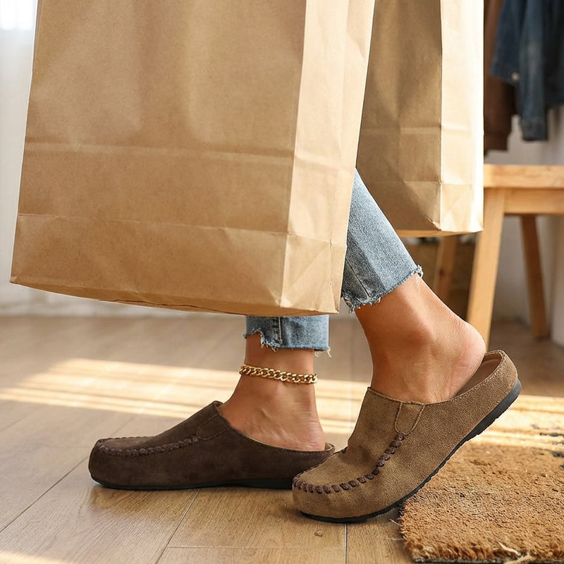 🎉Neuheiten 2026 – 50% RABATT!👡 Damen-Breite Mules-Hausschuhe: Slip-On + Stützende Sohle – retro & bequem für Frühling/Herbst