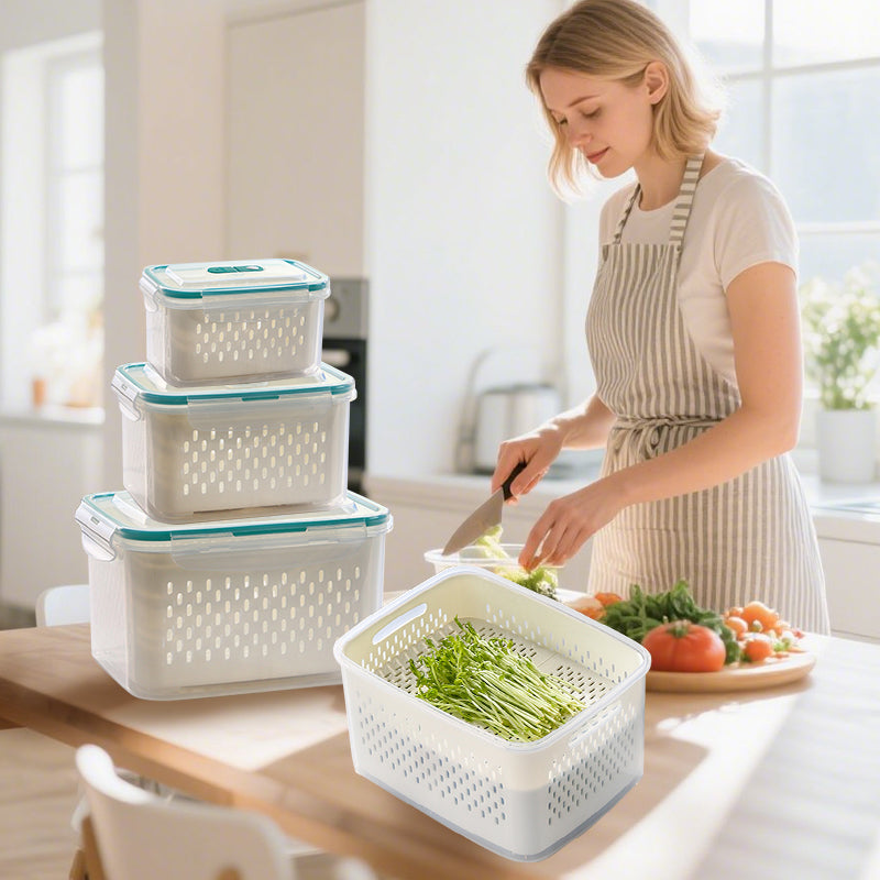 🥗 50% RABATT! 🧊 5er-Pack Kühlschrank-Organizer – Stapelbare Obstbehälter mit Herausnehmbarem Sieb, BPA-frei & Ideal Für Salat, Beeren & Gemüse 🥦