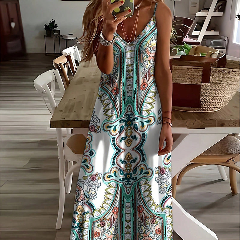 👗JETZT 50 % RABATT!💃Maxikleid für Damen mit Retro-Print und V-Ausschnit✨