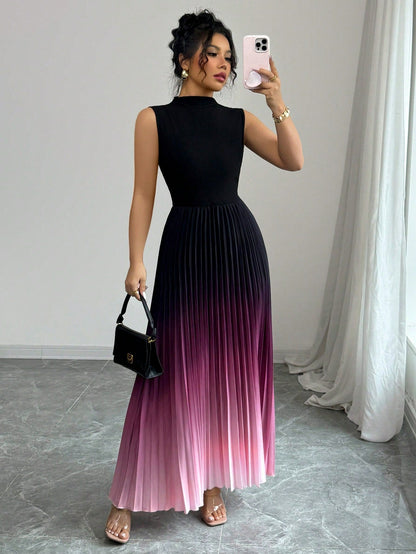 👗✨ Ombré-Faltenärmelloses Stehkragen-Maxikleid – 50% RABATT! Romantisch, feminin & perfekt für festliche Anlässe ❤️