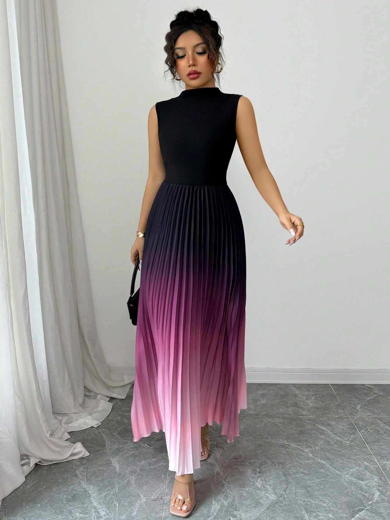 👗✨ Ombré-Faltenärmelloses Stehkragen-Maxikleid – 50% RABATT! Romantisch, feminin & perfekt für festliche Anlässe ❤️